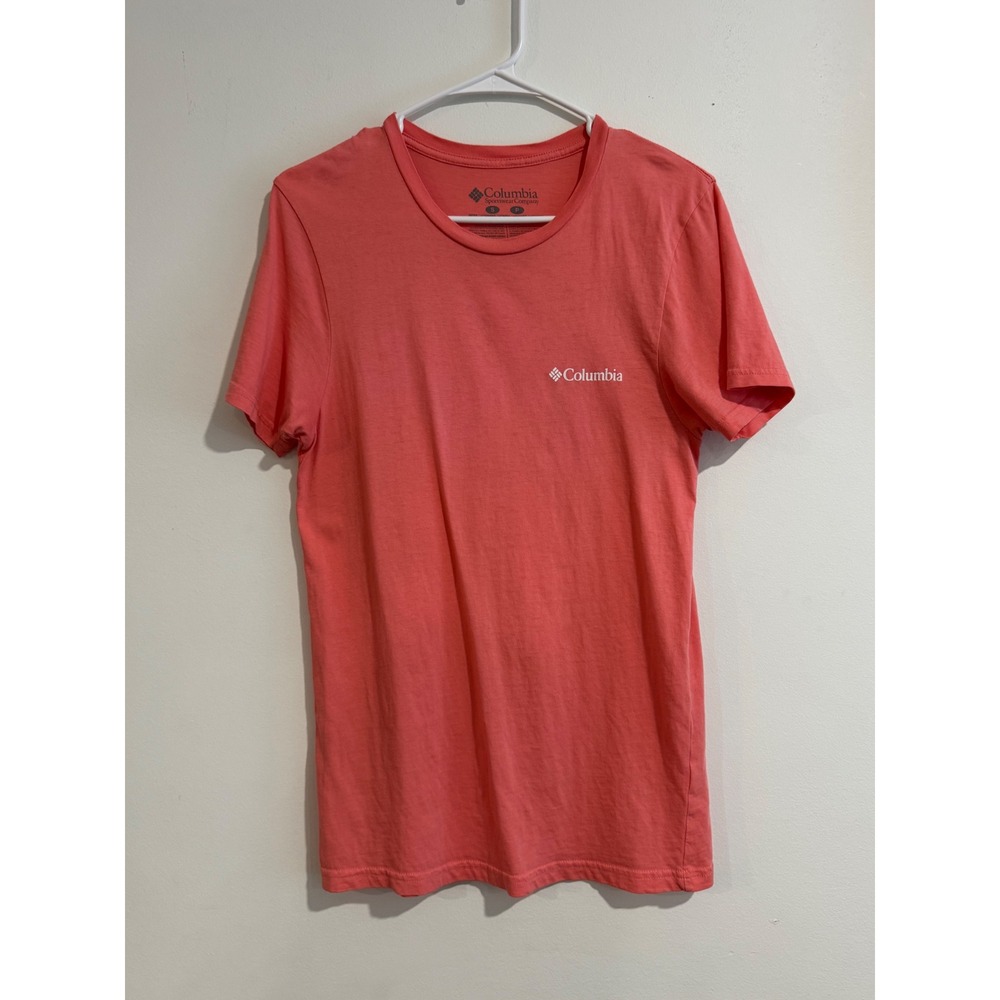 Columbia Graphic Bison Mountain T-Shirt Mens Small Pink Short Sleeve Cotton